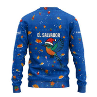 El Salvador Christmas Ugly Christmas Sweater with Santa Hat Motmot Bird Traditional Foods and Blue Festive Pattern Design - Wonder Print Shop