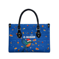 El Salvador Christmas Leather Bag with Santa Hat Motmot Bird Traditional Foods and Blue Festive Pattern Design - Wonder Print Shop