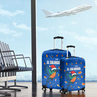 El Salvador Christmas Luggage Cover with Santa Hat Motmot Bird Traditional Foods and Blue Festive Pattern Design - Wonder Print Shop
