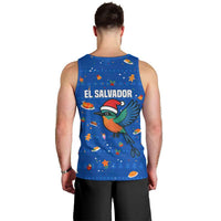 El Salvador Christmas Men Tank Top with Santa Hat Motmot Bird Traditional Foods and Blue Festive Pattern Design - Wonder Print Shop