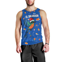El Salvador Christmas Men Tank Top with Santa Hat Motmot Bird Traditional Foods and Blue Festive Pattern Design - Wonder Print Shop