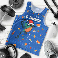 El Salvador Christmas Men Tank Top with Santa Hat Motmot Bird Traditional Foods and Blue Festive Pattern Design - Wonder Print Shop