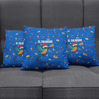 El Salvador Christmas Pillow Cover with Santa Hat Motmot Bird Traditional Foods and Blue Festive Pattern Design - Wonder Print Shop