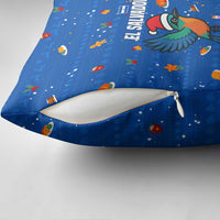 El Salvador Christmas Pillow Cover with Santa Hat Motmot Bird Traditional Foods and Blue Festive Pattern Design - Wonder Print Shop
