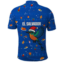 El Salvador Christmas Polo Shirt with Santa Hat Motmot Bird Traditional Foods and Blue Festive Pattern Design - Wonder Print Shop