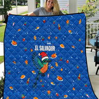 El Salvador Christmas Quilt with Santa Hat Motmot Bird Traditional Foods and Blue Festive Pattern Design - Wonder Print Shop