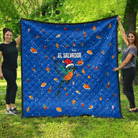 El Salvador Christmas Quilt with Santa Hat Motmot Bird Traditional Foods and Blue Festive Pattern Design - Wonder Print Shop