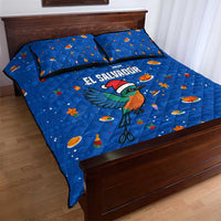 El Salvador Christmas Quilt Bed Set with Santa Hat Motmot Bird Traditional Foods and Blue Festive Pattern Design - Wonder Print Shop