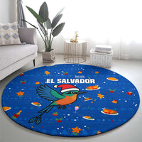 El Salvador Christmas Round Carpet with Santa Hat Motmot Bird Traditional Foods and Blue Festive Pattern Design - Wonder Print Shop
