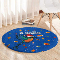 El Salvador Christmas Round Carpet with Santa Hat Motmot Bird Traditional Foods and Blue Festive Pattern Design - Wonder Print Shop