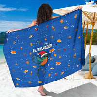 El Salvador Christmas Sarong with Santa Hat Motmot Bird Traditional Foods and Blue Festive Pattern Design - Wonder Print Shop