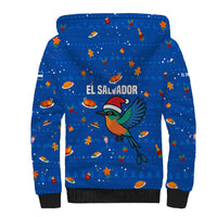 El Salvador Christmas Sherpa Hoodie with Santa Hat Motmot Bird Traditional Foods and Blue Festive Pattern Design - Wonder Print Shop