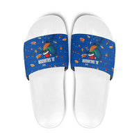 El Salvador Christmas Slide Sandals with Santa Hat Motmot Bird Traditional Foods and Blue Festive Pattern Design - Wonder Print Shop