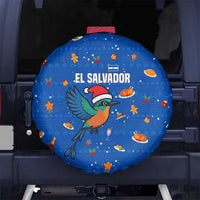 El Salvador Christmas Spare Tire Cover with Santa Hat Motmot Bird Traditional Foods and Blue Festive Pattern Design - Wonder Print Shop