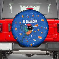 El Salvador Christmas Spare Tire Cover with Santa Hat Motmot Bird Traditional Foods and Blue Festive Pattern Design - Wonder Print Shop