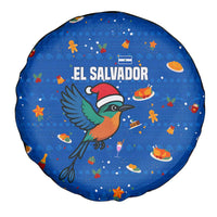 El Salvador Christmas Spare Tire Cover with Santa Hat Motmot Bird Traditional Foods and Blue Festive Pattern Design - Wonder Print Shop