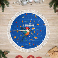 El Salvador Christmas Tree Skirt with Santa Hat Motmot Bird Traditional Foods and Blue Festive Pattern Design - Wonder Print Shop