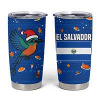 El Salvador Christmas Tumbler Cup with Santa Hat Motmot Bird Traditional Foods and Blue Festive Pattern Design - Wonder Print Shop