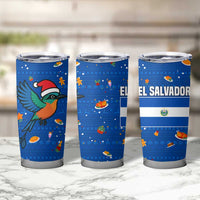 El Salvador Christmas Tumbler Cup with Santa Hat Motmot Bird Traditional Foods and Blue Festive Pattern Design - Wonder Print Shop
