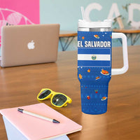 El Salvador Christmas Tumbler With Handle with Santa Hat Motmot Bird Traditional Foods and Blue Festive Pattern Design - Wonder Print Shop