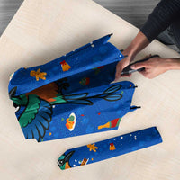 El Salvador Christmas Umbrella with Santa Hat Motmot Bird Traditional Foods and Blue Festive Pattern Design - Wonder Print Shop