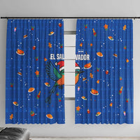 El Salvador Christmas Window Curtain with Santa Hat Motmot Bird Traditional Foods and Blue Festive Pattern Design - Wonder Print Shop