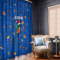 El Salvador Christmas Window Curtain with Santa Hat Motmot Bird Traditional Foods and Blue Festive Pattern Design - Wonder Print Shop