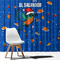El Salvador Christmas Window Curtain with Santa Hat Motmot Bird Traditional Foods and Blue Festive Pattern Design - Wonder Print Shop