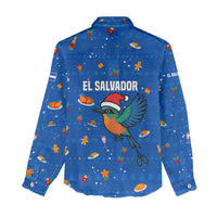 El Salvador Christmas Women Casual Shirt with Santa Hat Motmot Bird Traditional Foods and Blue Festive Pattern Design - Wonder Print Shop