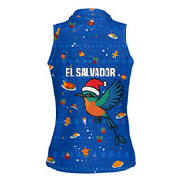 El Salvador Christmas Women Sleeveless Polo Shirt with Santa Hat Motmot Bird Traditional Foods and Blue Festive Pattern Design - Wonder Print Shop
