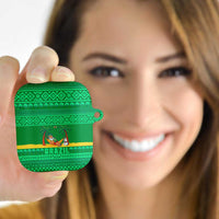 Brazil Christmas AirPods Case with Santa Relaxing in Hammock Palm Trees Snowman and Tribal Pattern Design - Wonder Print Shop