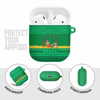 Brazil Christmas AirPods Case with Santa Relaxing in Hammock Palm Trees Snowman and Tribal Pattern Design - Wonder Print Shop