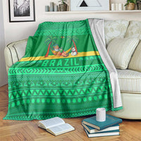 Brazil Christmas Blanket with Santa Relaxing in Hammock Palm Trees Snowman and Tribal Pattern Design - Wonder Print Shop