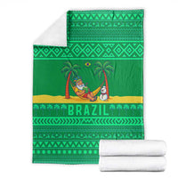 Brazil Christmas Blanket with Santa Relaxing in Hammock Palm Trees Snowman and Tribal Pattern Design - Wonder Print Shop