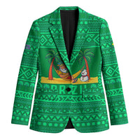 Brazil Christmas Blazer with Santa Relaxing in Hammock Palm Trees Snowman and Tribal Pattern Design - Wonder Print Shop