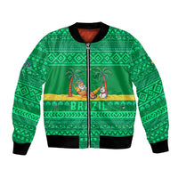 Brazil Christmas Bomber Jacket with Santa Relaxing in Hammock Palm Trees Snowman and Tribal Pattern Design - Wonder Print Shop