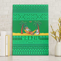 Brazil Christmas Canvas Wall Art with Santa Relaxing in Hammock Palm Trees Snowman and Tribal Pattern Design - Wonder Print Shop