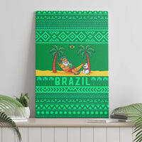Brazil Christmas Canvas Wall Art with Santa Relaxing in Hammock Palm Trees Snowman and Tribal Pattern Design - Wonder Print Shop