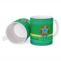 Brazil Christmas Ceramic Mug with Santa Relaxing in Hammock Palm Trees Snowman and Tribal Pattern Design - Wonder Print Shop