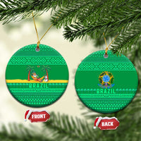 Brazil Christmas Ceramic Ornament with Santa Relaxing in Hammock Palm Trees Snowman and Tribal Pattern Design - Wonder Print Shop