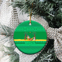 Brazil Christmas Ceramic Ornament with Santa Relaxing in Hammock Palm Trees Snowman and Tribal Pattern Design - Wonder Print Shop