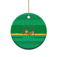 Brazil Christmas Ceramic Ornament with Santa Relaxing in Hammock Palm Trees Snowman and Tribal Pattern Design - Wonder Print Shop