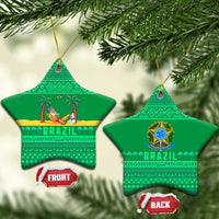 Brazil Christmas Ceramic Ornament with Santa Relaxing in Hammock Palm Trees Snowman and Tribal Pattern Design - Wonder Print Shop