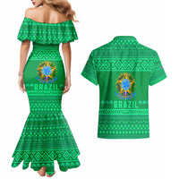 Brazil Christmas Couples Matching Mermaid Dress and Hawaiian Shirt with Santa Relaxing in Hammock Palm Trees Snowman and Tribal Pattern Design - Wonder Print Shop