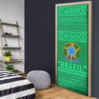 Brazil Christmas Door Cover with Santa Relaxing in Hammock Palm Trees Snowman and Tribal Pattern Design - Wonder Print Shop
