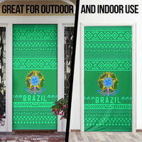 Brazil Christmas Door Cover with Santa Relaxing in Hammock Palm Trees Snowman and Tribal Pattern Design - Wonder Print Shop