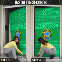 Brazil Christmas Door Cover with Santa Relaxing in Hammock Palm Trees Snowman and Tribal Pattern Design - Wonder Print Shop