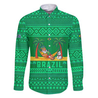 Brazil Christmas Family Matching Mermaid Dress and Hawaiian Shirt with Santa Relaxing in Hammock Palm Trees Snowman and Tribal Pattern Design - Wonder Print Shop