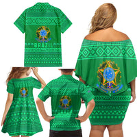 Brazil Christmas Family Matching Off Shoulder Short Dress and Hawaiian Shirt with Santa Relaxing in Hammock Palm Trees Snowman and Tribal Pattern Design - Wonder Print Shop