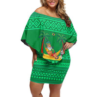 Brazil Christmas Family Matching Off Shoulder Short Dress and Hawaiian Shirt with Santa Relaxing in Hammock Palm Trees Snowman and Tribal Pattern Design - Wonder Print Shop